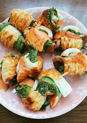 竹輪と大葉&スモークサーモン巻き-レシピのメイン写真