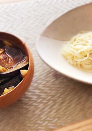 茄子と豚バラと葱のピリ辛漬け汁うどん-レシピのメイン写真