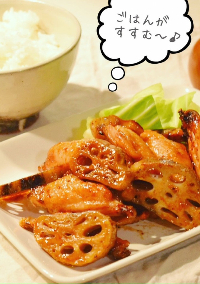 鶏手羽中と蓮根のオーブン焼き鳥！簡単〜♪-レシピのメイン写真