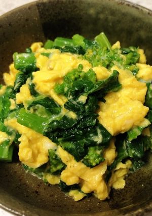 菜の花とトロトロ卵の辛し麺つゆ和え-レシピのメイン写真