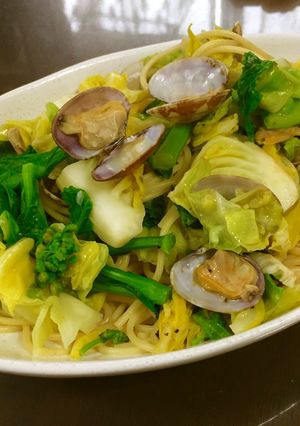 キャベツと菜の花とアサリの春満開♪パスタ-レシピのメイン写真