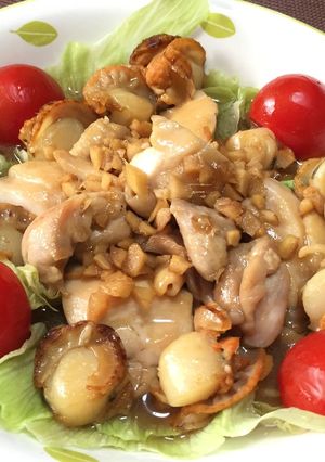 鶏モモ肉とベビーホタテの甘酢醤油煮-レシピのメイン写真