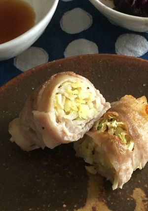 グリーンバナナの粉入り豚バラキャベツ巻き-レシピのメイン写真