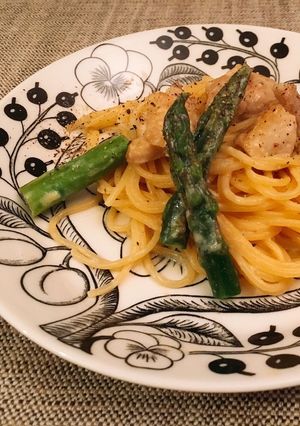 絶品！簡単豆乳アスパラ鶏肉クリームパスタ-レシピのメイン写真