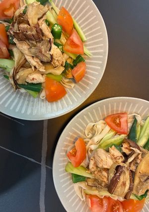 ささみと夏野菜のぶっかけ冷やしうどん-レシピのメイン写真