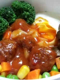 レンジだけ!ミートボールロコモコ丼☆弁当-レシピのメイン写真