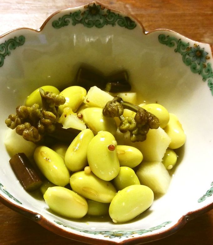 ひたし豆（秘伝豆）、筍、蕨マスタード風味 by guzavie 【クックパッド