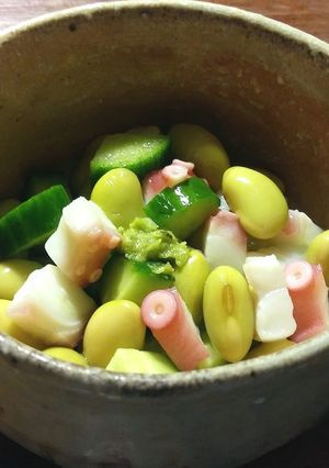 秘伝豆(青大豆)、蛸、胡瓜の山葵風味-レシピのメイン写真