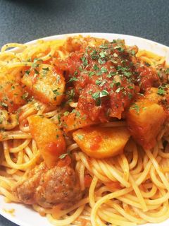 長芋と鶏肉のトマトソースパスタ-レシピのメイン写真