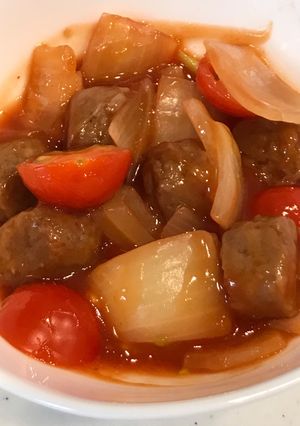 レンジで簡単!トマトミートボールの酢豚風-レシピのメイン写真