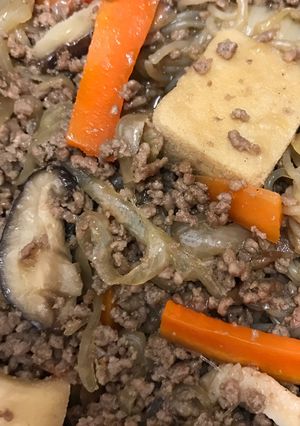 タマネギとひき肉のすき煮-レシピのメイン写真