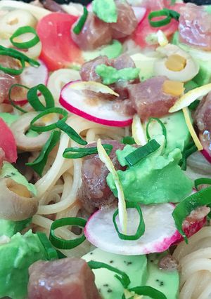 食べて美肌:マグロアボカド和風スパゲティ-レシピのメイン写真