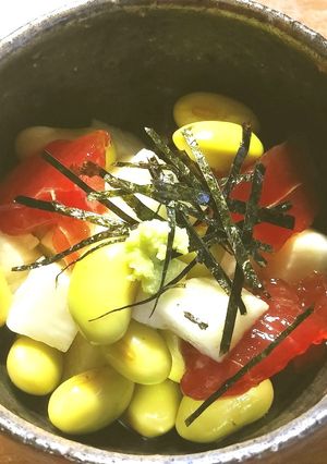 ひたし豆(秘伝豆）、漬け鮪、山芋の小鉢-レシピのメイン写真
