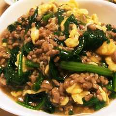 รูปของ 簡単&丼も！ひき肉ほうれん草の甘辛卵あん