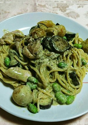 豆腐でヘルシー!バジルクリームパスタ♡-レシピのメイン写真