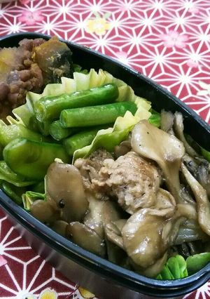 お弁当日記07 牛こまロール舞茸炒め-レシピのメイン写真