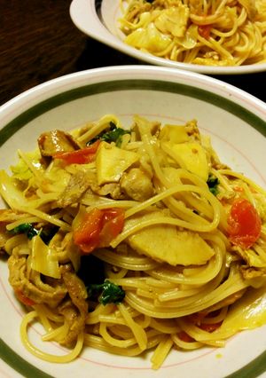 豚とキャベツと玉葱のカレートマトパスタ-レシピのメイン写真