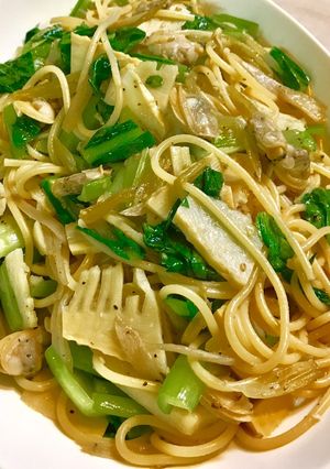 たけのことアサリ、小松菜の和風パスタ-レシピのメイン写真