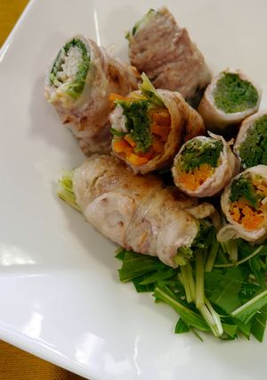 水菜の豚肉巻き蒸し焼き【JA福岡市】-レシピのメイン写真