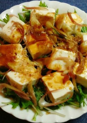 水菜とみょうがの味噌ポンたれ冷奴豆腐-レシピのメイン写真