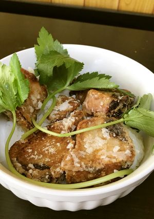 鰹（カツオ）の竜田揚げと三つ葉丼♪-レシピのメイン写真