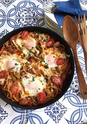 ワンパンで食卓まで♪巣ごもりナポリタン-レシピのメイン写真