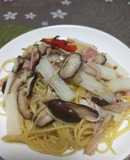 ベーコンときのこと長いものパスタ