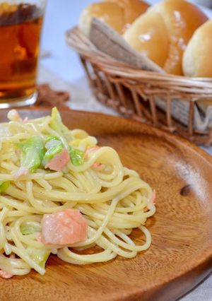 サーモンと春キャベツの簡単クリームパスタ-レシピのメイン写真
