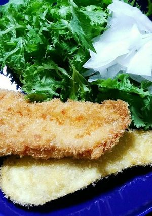 鶏ささみとナスのフライ新たまわさび菜添え-レシピのメイン写真