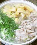 水菜と油揚げと豚三枚肉薄切りの手間なし鍋