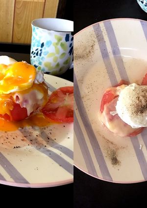 温トマト〜ベーコンチーズ・ポーチドエッグ-レシピのメイン写真