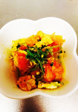 豆苗のトマ玉炒め-レシピのメイン写真