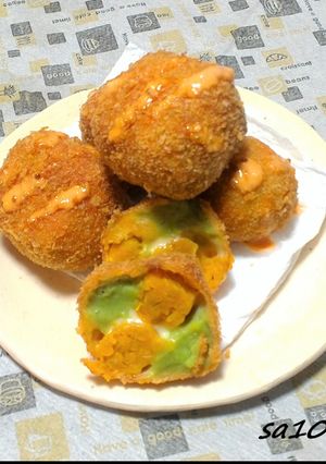 カボチャとそら豆のカラフルコロッケ！-レシピのメイン写真