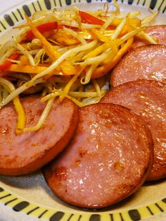 ハムステーキ&もやし・パプリカの炒め物-レシピのメイン写真