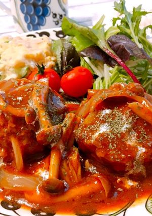 ふわふわ♡褒められ煮込みハンバーグ-レシピのメイン写真