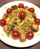 ホタテとトマトのふりかけチーズパスタ