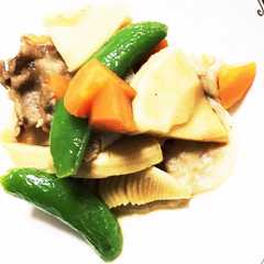 รูปของ 旬の優しいお味です♡筍と人参と豚肉の煮物