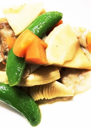 旬の優しいお味です♡筍と人参と豚肉の煮物-レシピのメイン写真