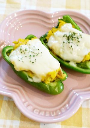 お弁当に♪ピーマンのかぼちゃチーズ焼き-レシピのメイン写真