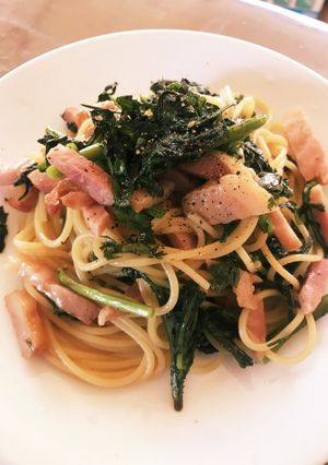 ベーコンと春菊の和パスタ-レシピのメイン写真