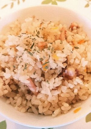 ゲソと玉ねぎのピラフ風炊き込みご飯-レシピのメイン写真
