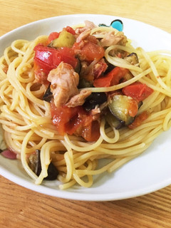 時短!ナスとツナのトマトソースパスタ-レシピのメイン写真