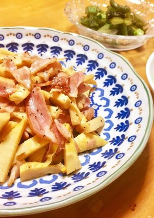 手間なし簡単♡筍とベーコンの麺つゆバター-レシピのメイン写真