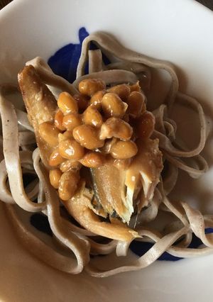 納豆と鯖のてり煮の蕎麦-レシピのメイン写真