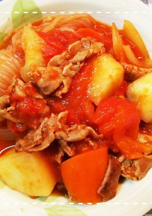 トマト缶で!レンジ時短!トマト肉じゃが-レシピのメイン写真