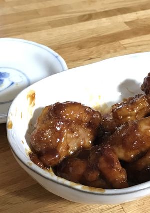 甘辛鶏唐揚げマスタード添 唐揚げ再利用-レシピのメイン写真