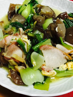 ハム*きくらげ*チンゲン菜の中華風炒め-レシピのメイン写真