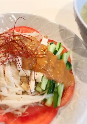 バンバンジーサラダと玉子春雨スープ-レシピのメイン写真