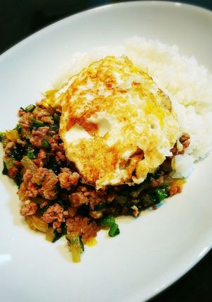 豚挽き肉とニラ炒めライス-レシピのメイン写真
