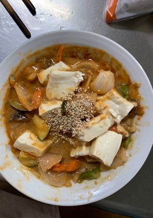 お一人様クリーム味噌キムチ味豆腐野菜炒め-レシピのメイン写真